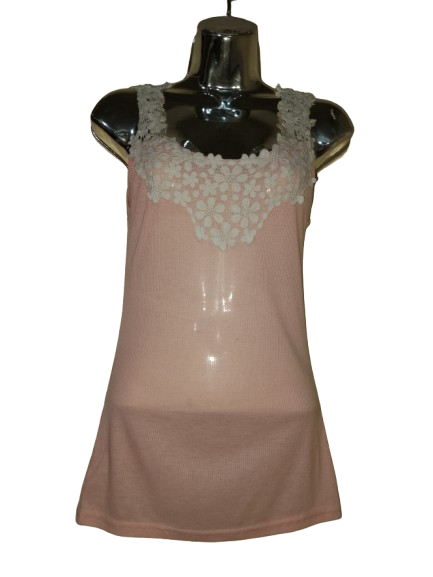 Peach & White Floral Tank Top - S