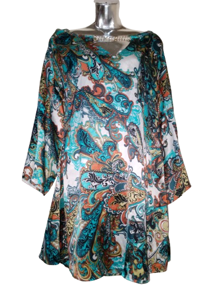 Multicolored Blue 'Classique' Long Sleeve Silk Dress - L