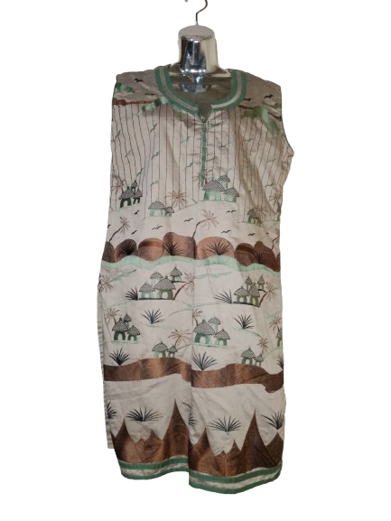 Green, Brown & Tan Sleeveless Dashiki - 2X