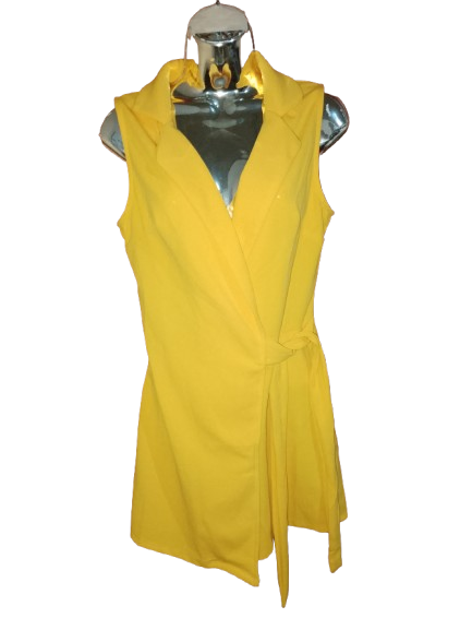 Yellow Sleeveless Wrap Romper - M
