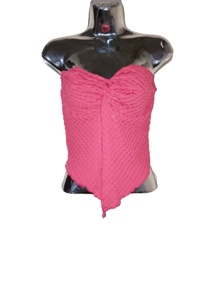 Red Strapless Textured Crop Top - L