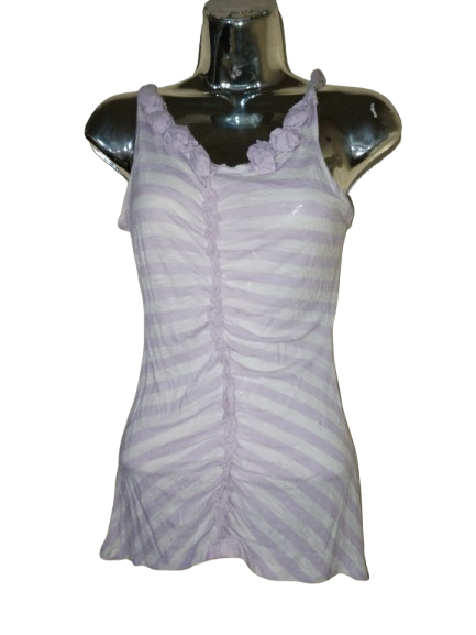 Lilac & White Stripe Sleeveless Top - S