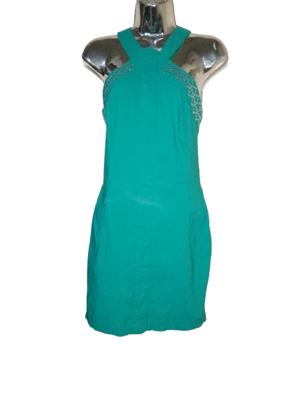 Green Criss Cross Halter Dress - M (10)