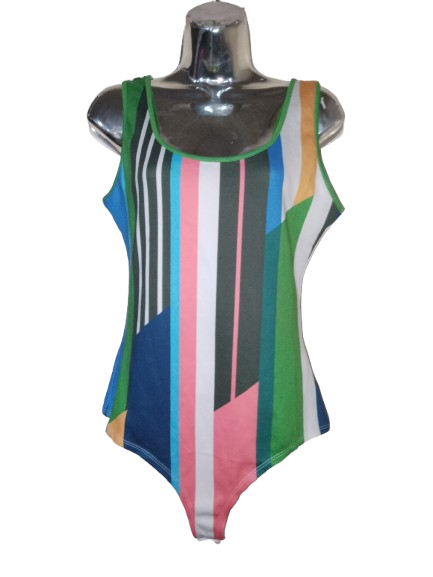 Multicoloured Sleeveless Stripe Bodysuit - L