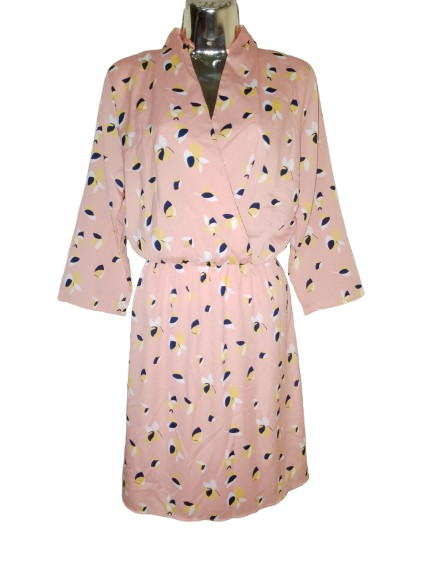 Peach Floral Print 3/4 Sleeve Dress - M