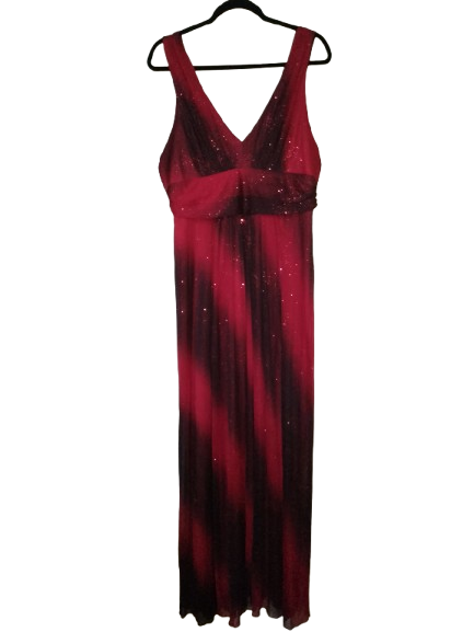 Red &  Black Shimmery Sleeveless Long Formal Dress with Shawl - 2X