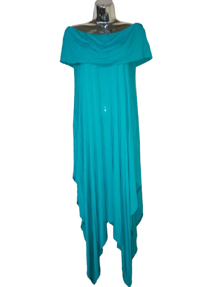 Turquoise Off-the-Shoulder Asymmetrical Dress with Pockets - S