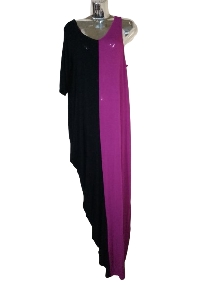 Magenta & Black Two Toned Asymmetrical Dress - S