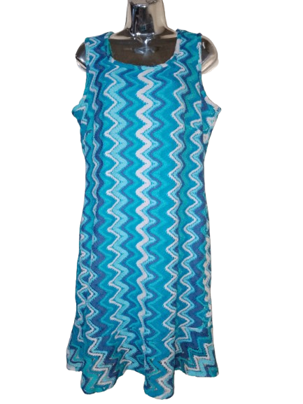Shades of Blue Zig-zag Print Sleeveless Dress - L