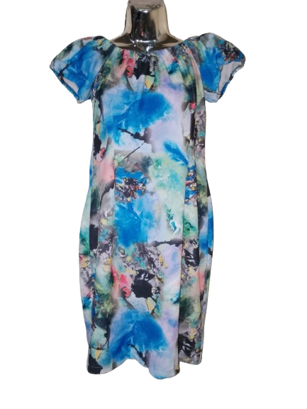 Multicoloured Print Off-the-Shoulder Textured Dress - L