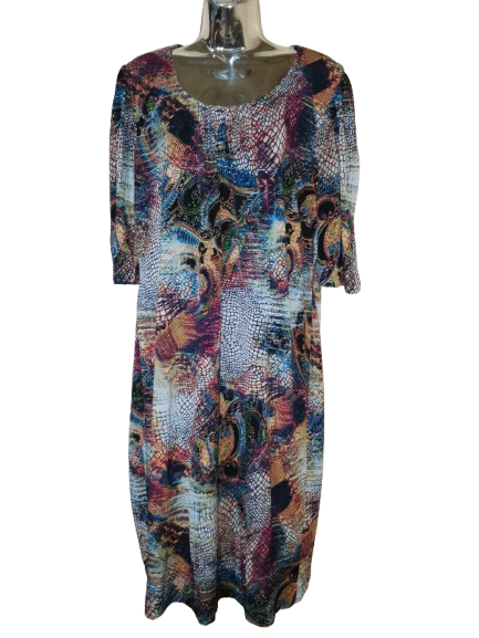 Multicoloured Abstract Print 3/4 Sleeve Dress - XL