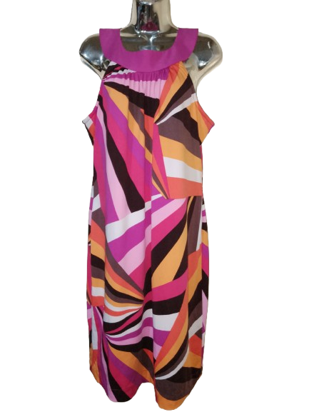 Multicoloured Geometric Print Sleeveless Dress - XL