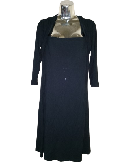 Black 3/4 Sleeve Dress with Faux Jacket - L