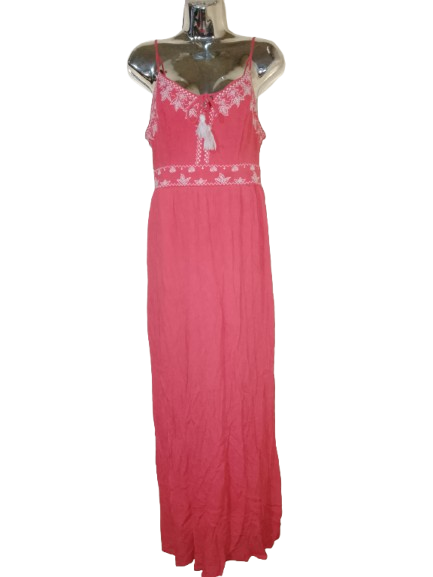 Coral & White Spaghetti Strap Maxi Dress - L