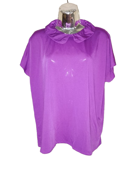 Magenta Short Sleeve, Peter Pan Collar Top - L