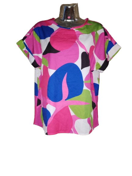 Multicoloured Capped Sleeve Top - S/M