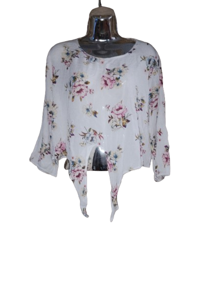 Floral Print 3/4 Sleeve Crop Top - M