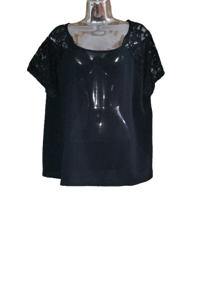 Black Short Lace Sleeve Top - XL