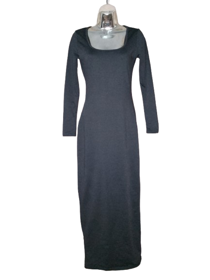 Black Long Sleeve Fitted Long Dress - S