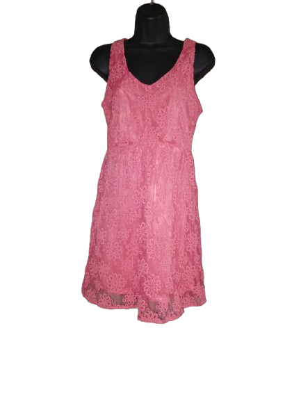 Salmon Floral Embroidered Sleeveless Dress - S