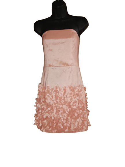 Peach Strapless Dress with Fabric Floral Skirt - S