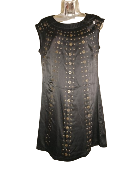 Black Sleeveless Dress with Brass Gems - M