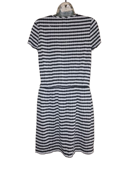 Black & Grey Striped Short Sleeve Dress - M