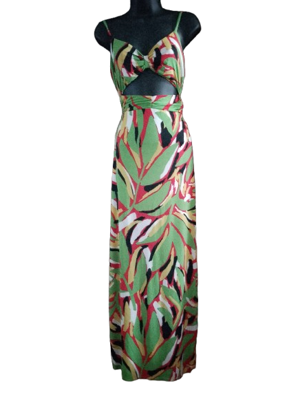 Multicoloured Spaghetti Strap Maxi Dress with Cutout - L