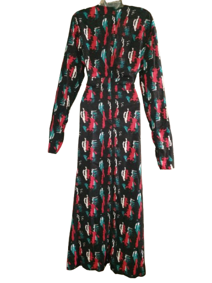 Black & Multicoloured Long Sleeve Maxi Dress - L