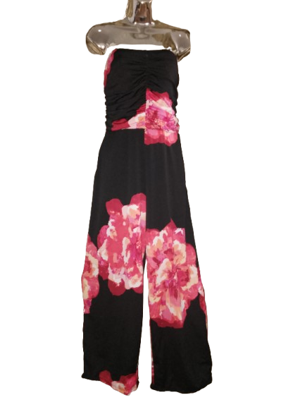 Black & Red Floral Print Strapless Jumpsuit - 1X