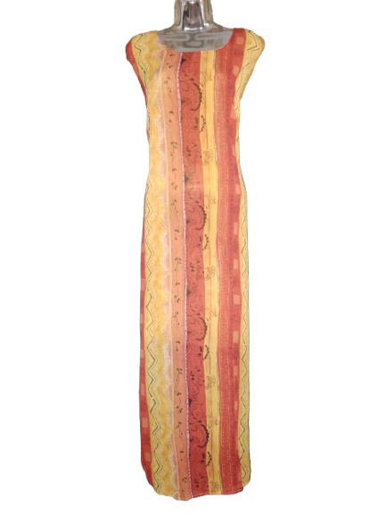Yellow, Orange & Brown Abstract Print Sleeveless Maxi Dress - 2X