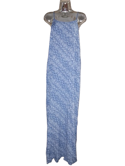 Blue & White Abstract Print Spaghetti Strap Maxi Dress - 2XL (20)