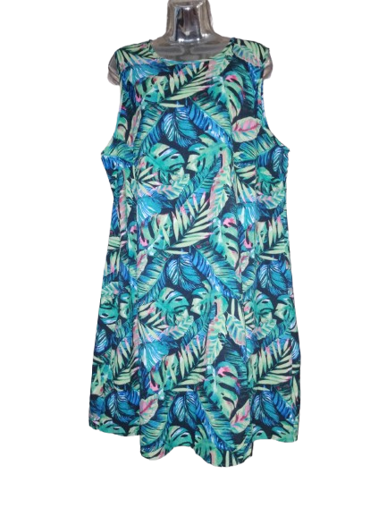 Multicoloured Leaf Print Sleeveless Dress - 1X (16W)