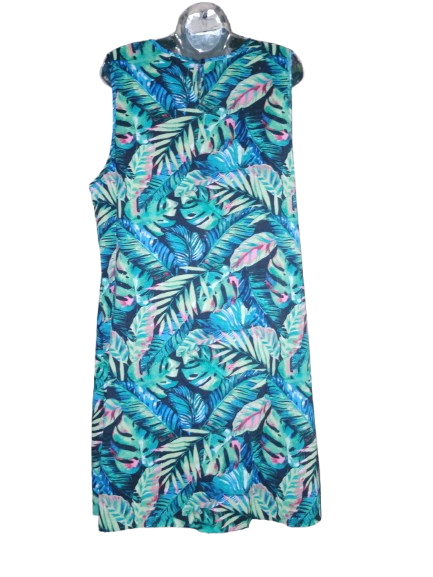 Multicoloured Leaf Print Sleeveless Dress - 1X (16W)