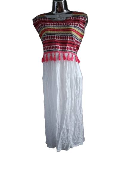 White & Multicoloured Sleeveless Dress - XL