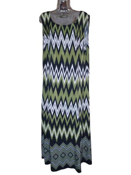 Green, Black & White Geometric Print Maxi Dress - 3X