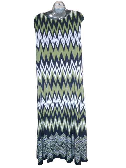 Green, Black & White Geometric Print Maxi Dress - 3X
