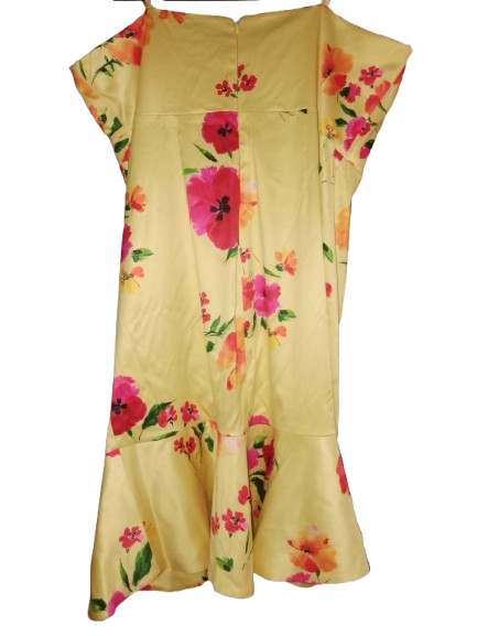 Yellow Floral Print Strapless Formal Dress - 3X (24)