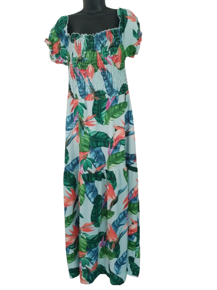 Multicoloured Floral Print Off-the-shoulder Maxi Dress - L
