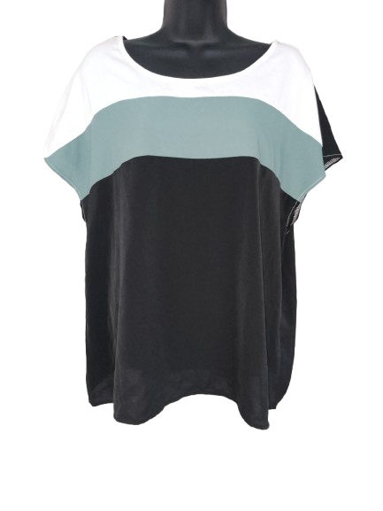 Black, White & Green Sleeveless Colour Block Top - 1XL
