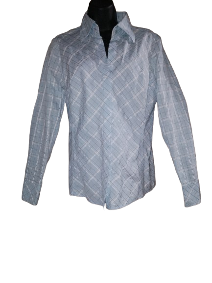 Light Blue & Grey Plaid Long Sleeve Shirt - M