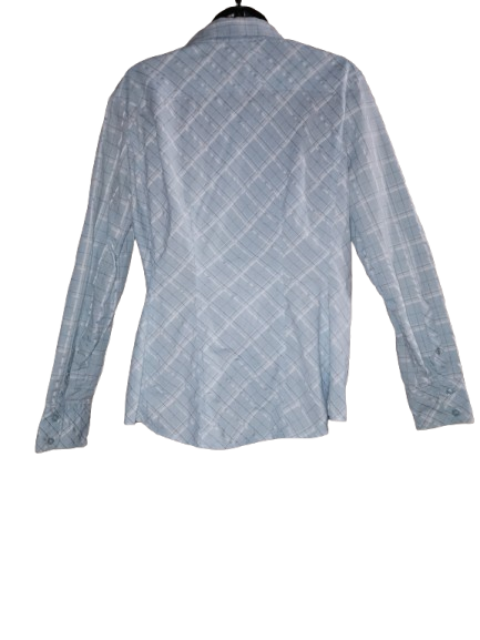 Light Blue & Grey Plaid Long Sleeve Shirt - M