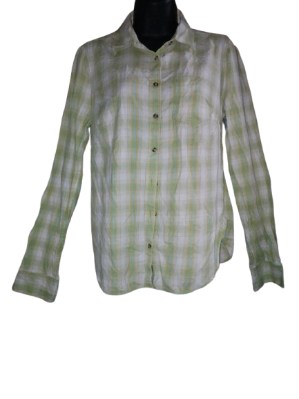 Light Green & Teal Plaid Long Sleeve Shirt - M