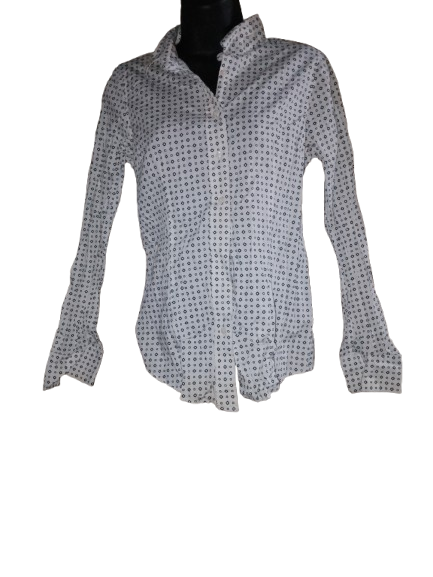White & Black Print Long Sleeve Shirt - M
