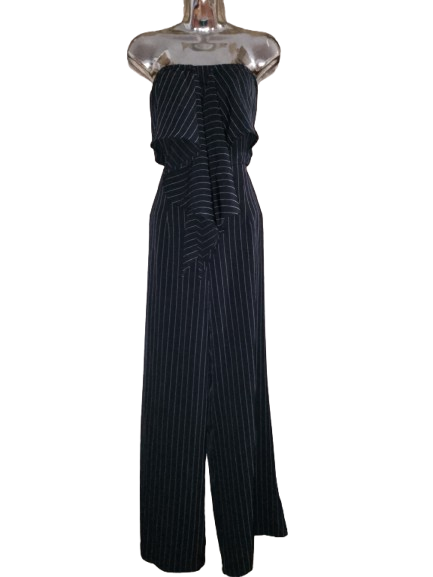Black & White Pinstripe Strapless Jumpsuit - M