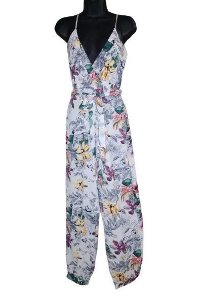 Multicoloured Floral Print Spaghetti Strap Jumpsuit - S