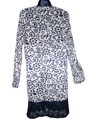 Cream & Black Abstract Print Long Sleeve Dress - XL