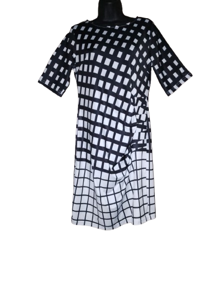 Black & White Print Short Sleeve Dress - L