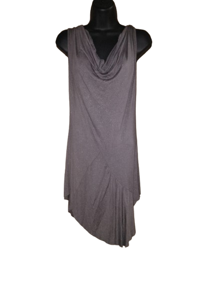 Grey Sleeveless Mini Dress with Cowl Neckline - L