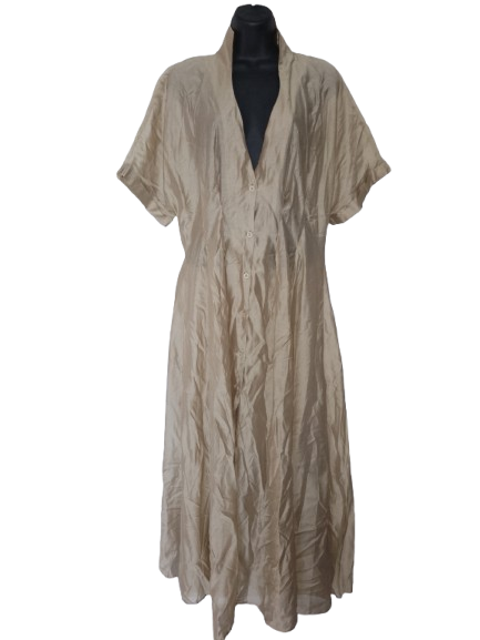 Light Gold Sheer Button-Up Long  Cover-Up Dress - XL